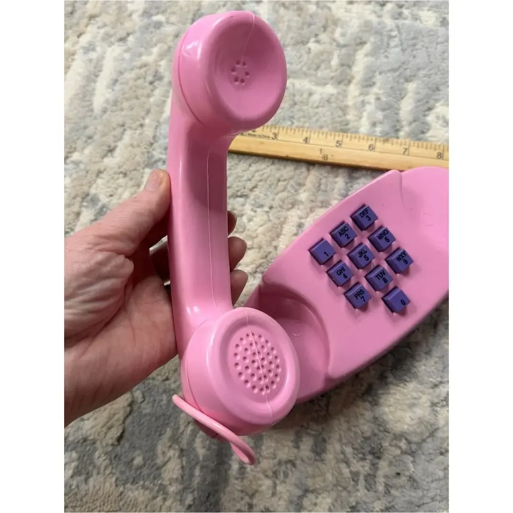 Vintage Pink Princess Plastic Toy Phone Push Button 1980s